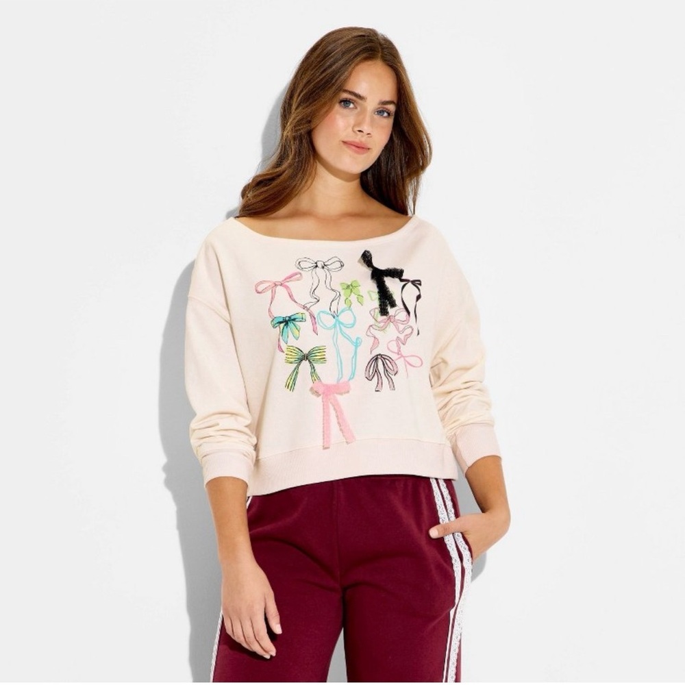 Multi Bows Graphic Pullover Sweatshirt NWT szL